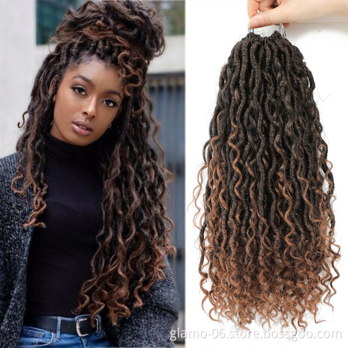 Ombre color 14 18 inch curly faux locs crochet hair extensions  river locs crochet goddess faux locs braid